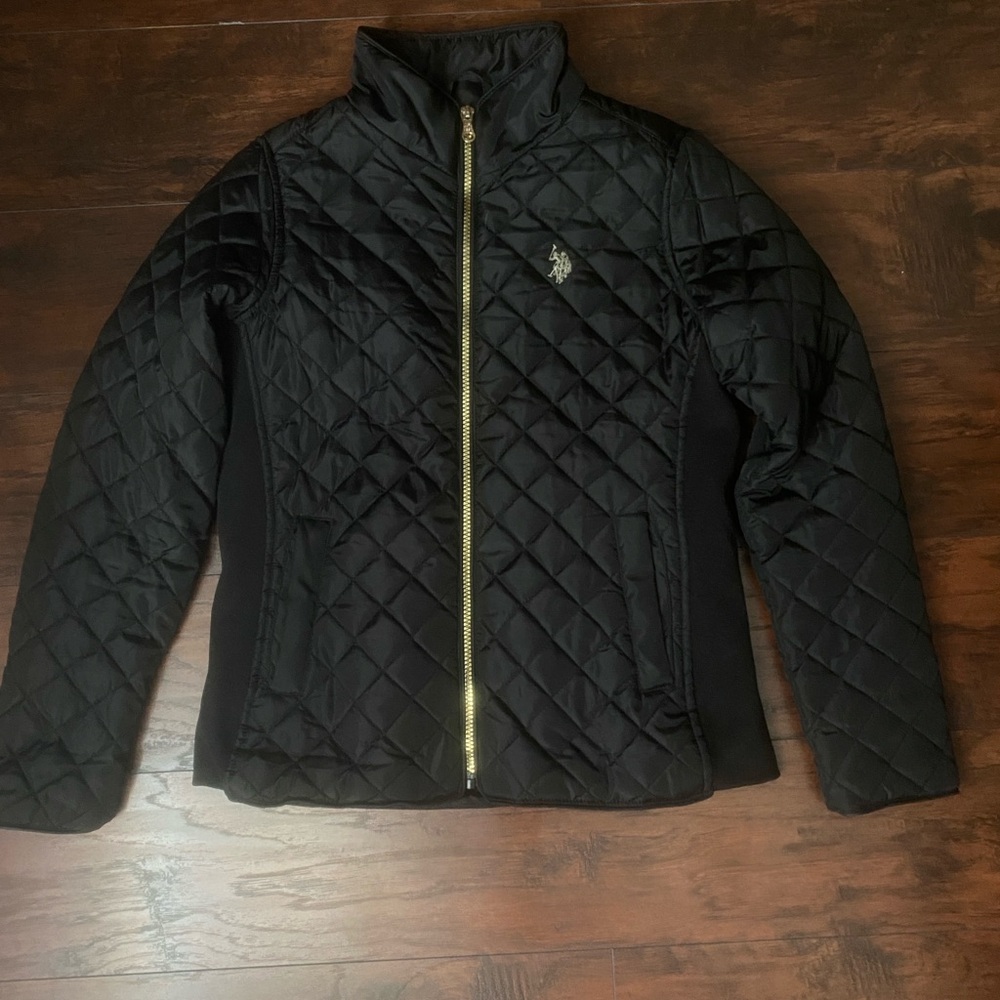 Ralph Lauren Black Quilted Jacket with Gold Zipper